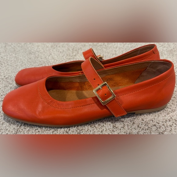 Filipe Portuguese Genuine Soft Leather Orange Mary Jane Square Toe Flats Shoes - Picture 9 of 15